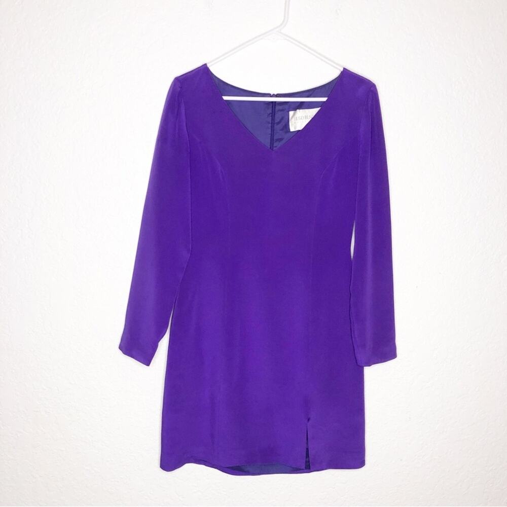 Hugo Buscati Collection‎ purple silk v neck sheath dress size 4